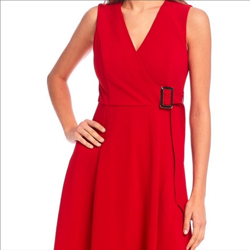 Calvin Klein Surplice V-Neck Side Buckle A-Line Dress